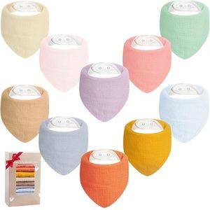 Beautiful 10-pack of cotton muslin baby bandana bibs - colorful set!